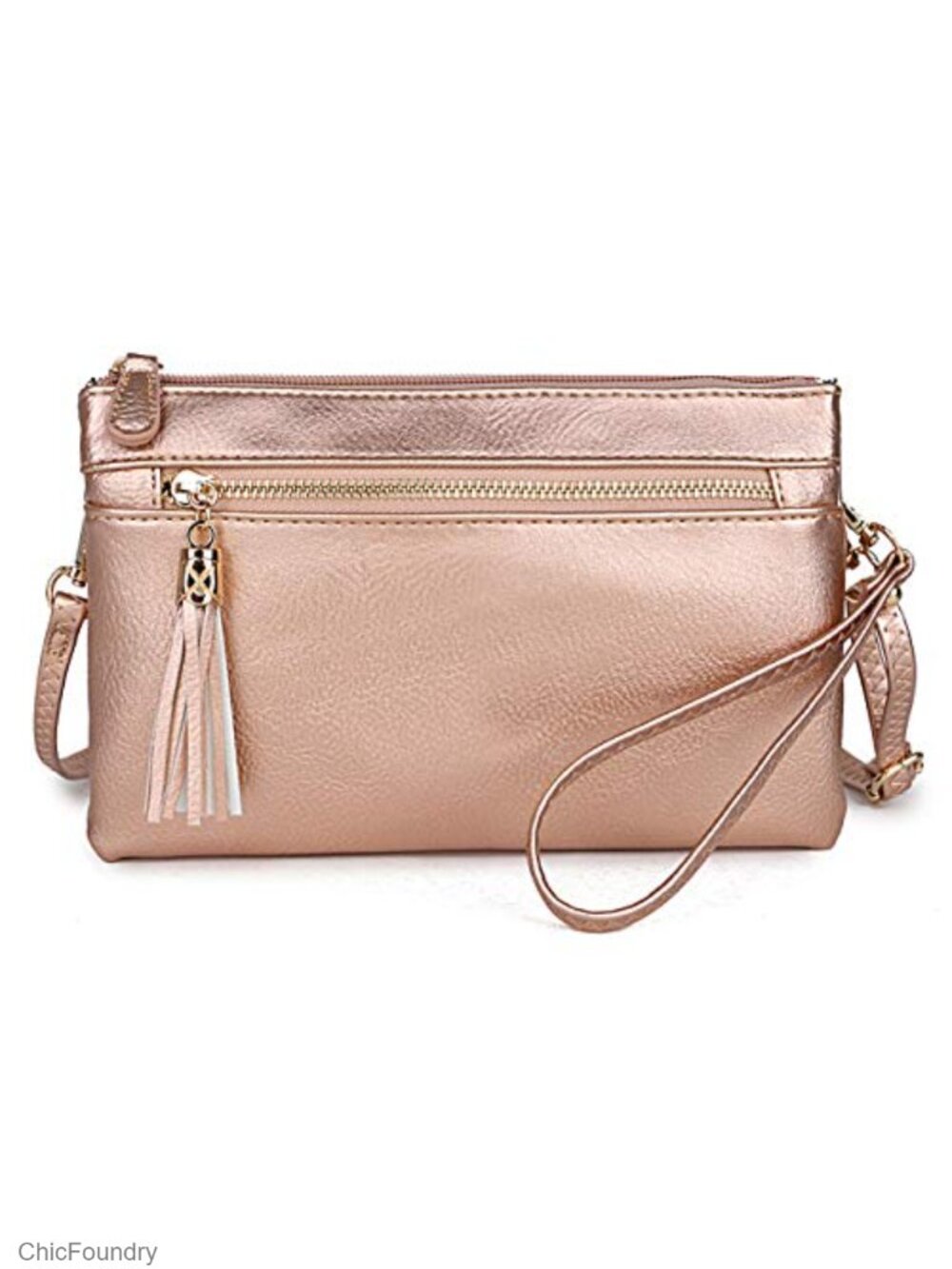 Faux Leather Multi Compartment Wristlet Clutch Crossbody Wallet Detachable Strap